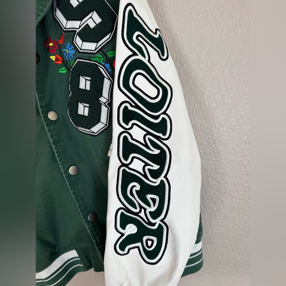 LOITER Flaws And Sins Varsity Logo Jacket size Medium Green Off White $229 - Picture 11 of 16